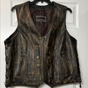 Ladies 4X Unik Brown and Black Leather Biker Vest
